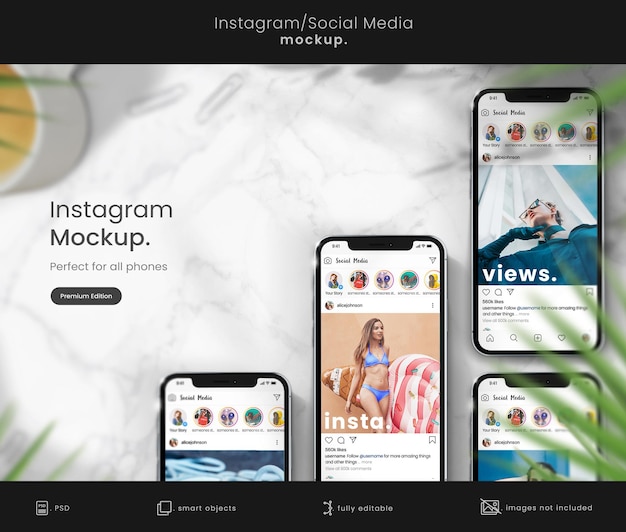 Maquete premium do instagram na tela do telefone