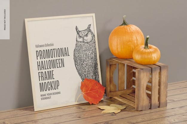 Maquete promocional de moldura de Halloween, inclinada