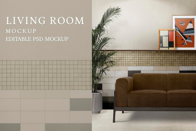PSD maquete psd de interior e moldura com design moderno de sala de estar