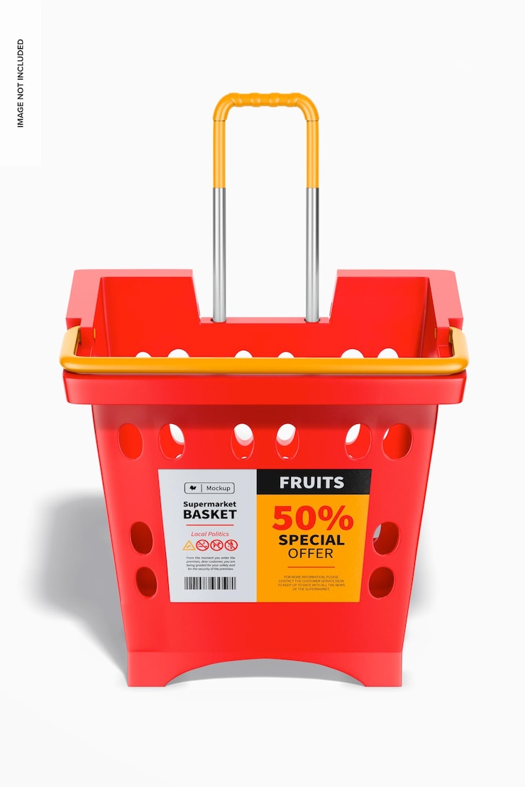 PSD maquete quadrada de cesta de supermercado, vista frontal