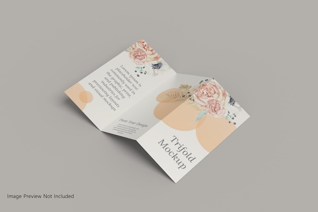 Maquete realista de brochura a4 com três dobras, renderização em 3d