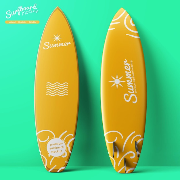 maquete realista de prancha de surf longa frente e verso personalizável em vista frontal