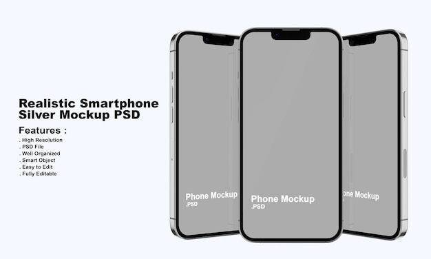 Maquete realista de smartphone prata premium