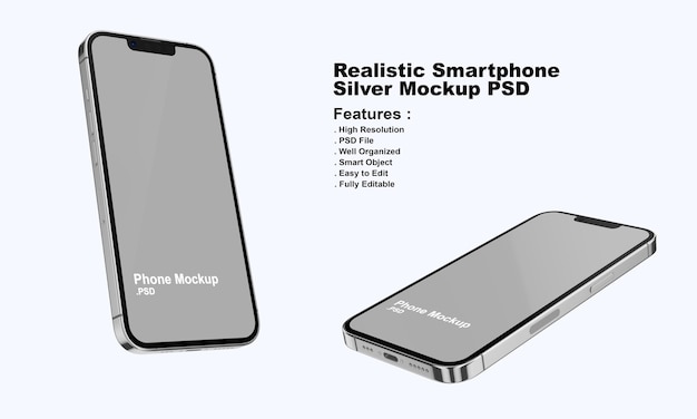 Maquete realista de smartphone prata premium