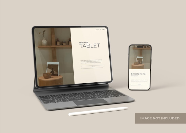 Maquete realista de tablet e smartphone para apresentação