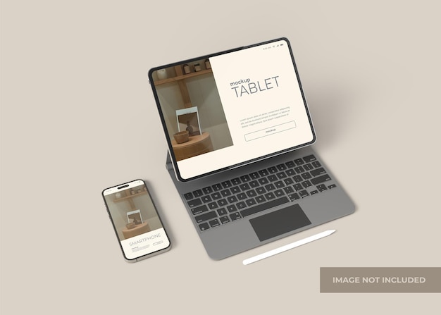 Maquete realista de tablet e smartphone para apresentação