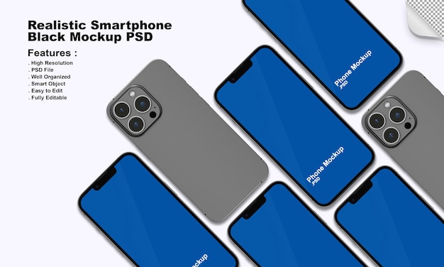 Maquete realista de telefone celular preto com design editável e cores mutáveis premium psd