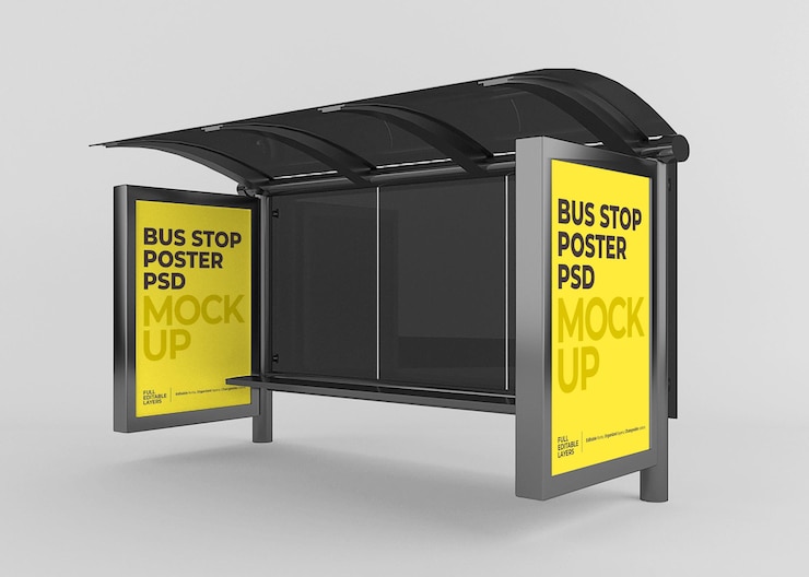Maquete realista do outdoor da parada de ônibus da cidade