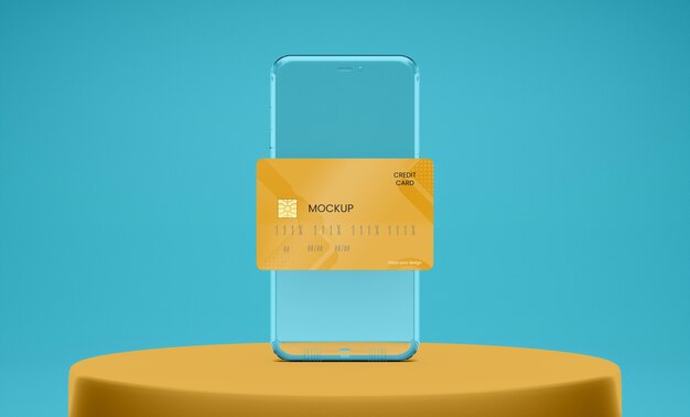 Maquete transparente de telefone e cartão