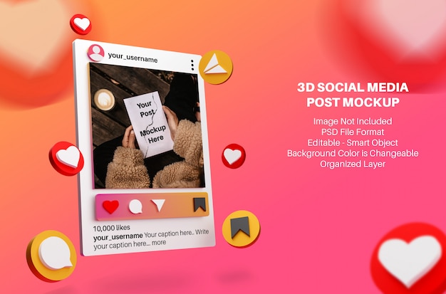 PSD maquette 3d pour la publication sur les réseaux sociaux instagram