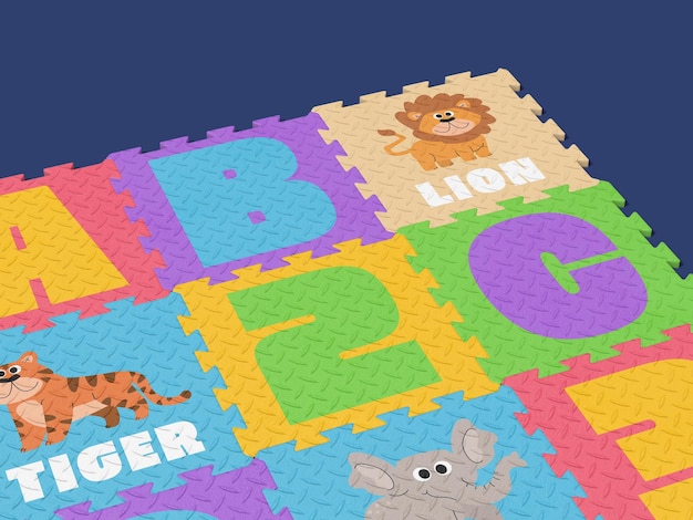 Une maquette 3D d'un puzzle de tapis coloré en gros plan