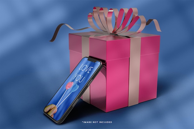 Maquette 3D de smartphone et de boîte-cadeau