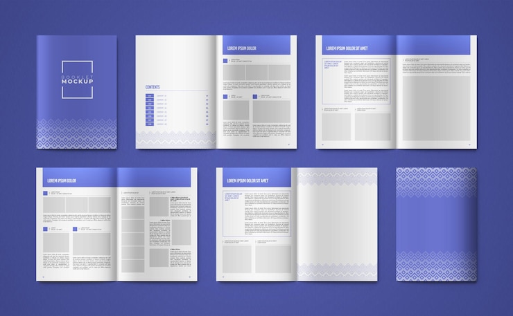 PSD maquette de 8 pages du livre au format psd haute résolution avec calques modifiables