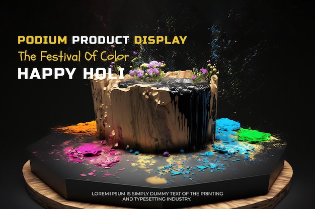 Maquette D'affichage De Scène De Podium Holi Coloré Pour La Présentation Du Produit, Scène Au Néon Pour L'affichage Du Produit