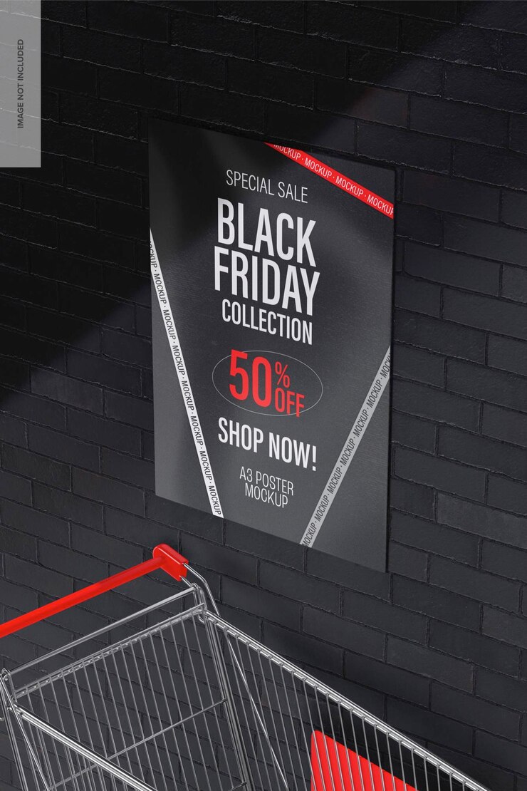 PSD maquette d'affiche a3 black friday, vue de gauche