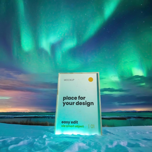 PSD maquette d'affiche de cadre avec aurora borealis 01