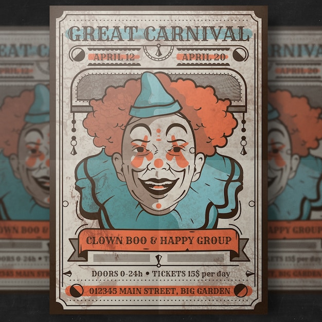 Maquette D'affiche De Carnaval Rétro Avec Clown