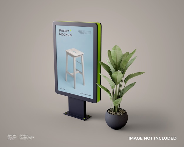 PSD maquette d'affiche citylight avec plante sur le côté