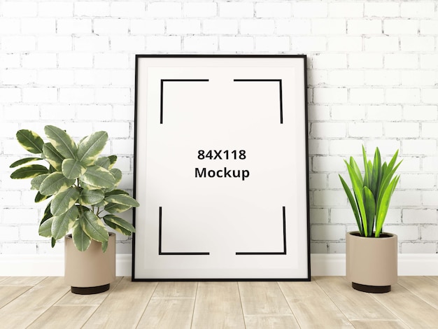 Maquette d'affiche sur le sol entre les plantes