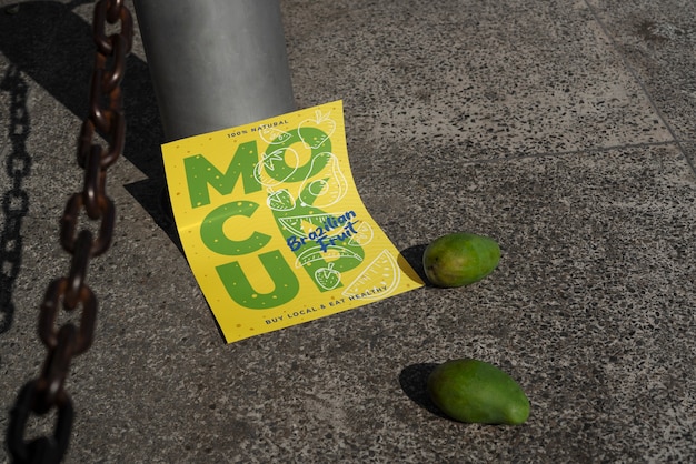 PSD maquette d'affiche sur le sol avec de la mangue brésilienne