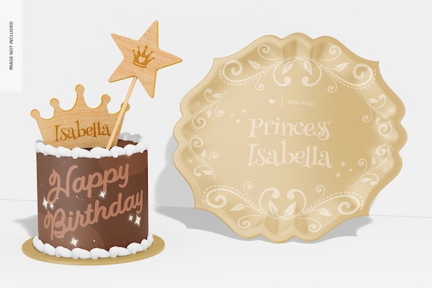 PSD maquette d'assiette de princesse, avec gâteau
