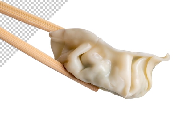 Maquette de baguettes tenant un morceau de gyoza