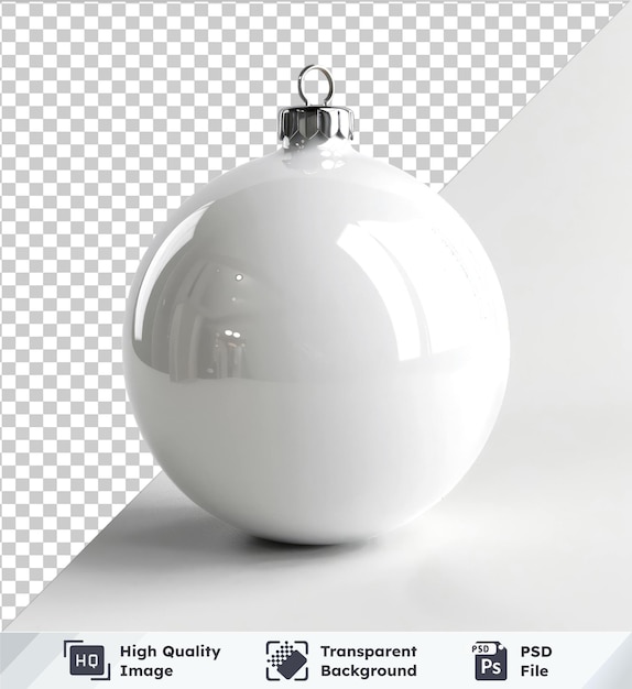 PSD maquette de balle de noël blanche en psd transparente de haute qualité sur un fond transparent avec une ombre sombre en arrière-plan