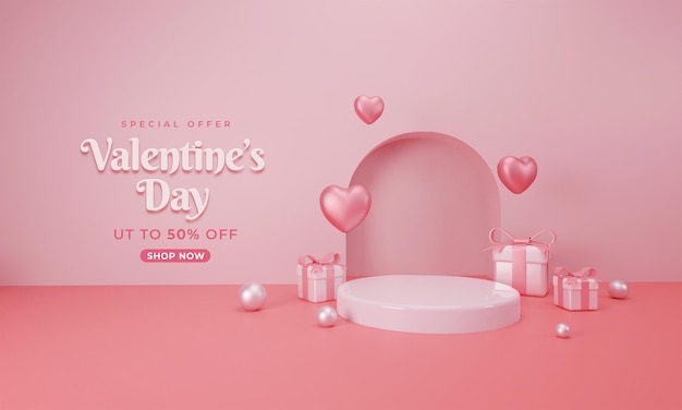 Maquette de bannière de vente happy valentines day avec composition créative romantique 3d