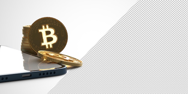 Maquette Bitcoin de trading mobile d'échange de crypto-monnaie. rendu 3D