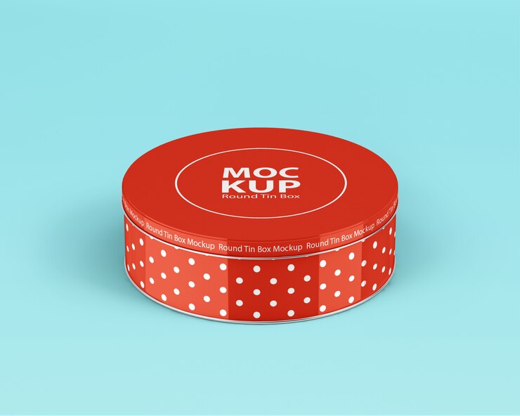 PSD maquette de boîte à biscuits ronde en métal