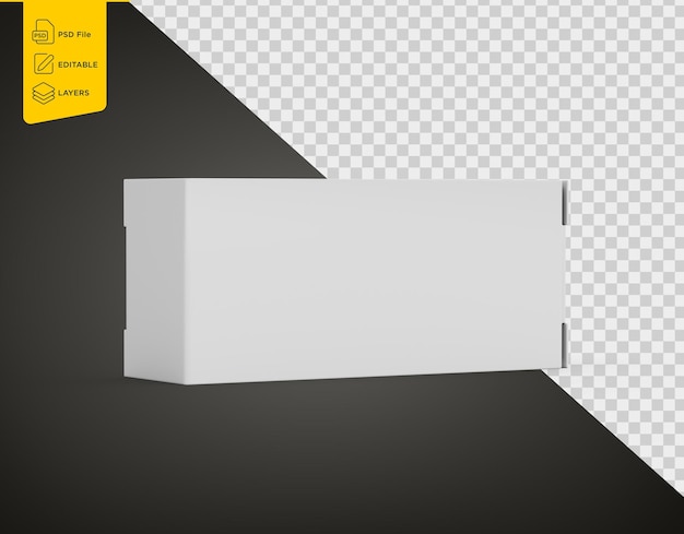 Une maquette de boîte en carton rectangulaire blanche pour l'emballage positionnée horizontalement Illustration 3D