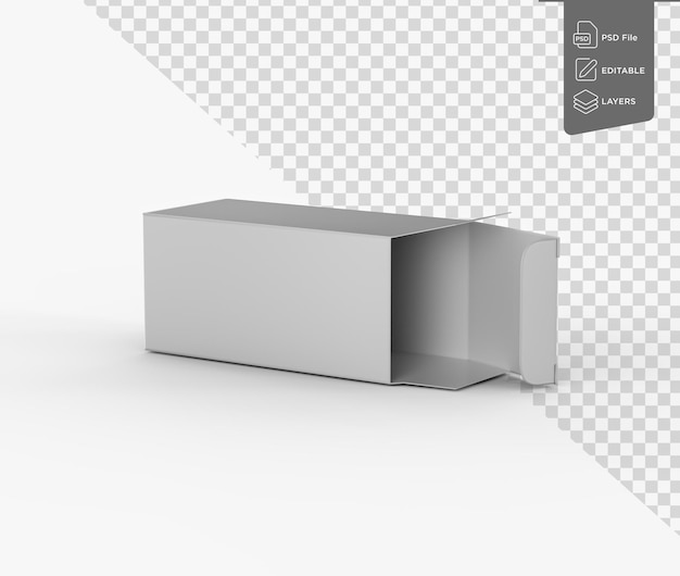 Une maquette de boîte en carton rectangulaire blanche pour l'emballage positionnée horizontalement Illustration 3D