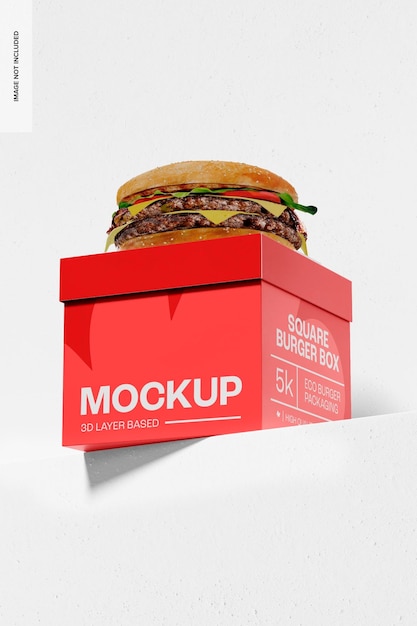 PSD maquette de boîte à hamburger carrée, vue en contre-plongée