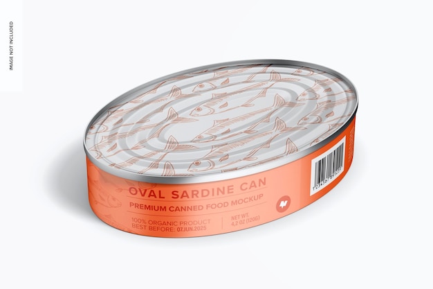 PSD maquette de boîte de sardine ovale de 120 g