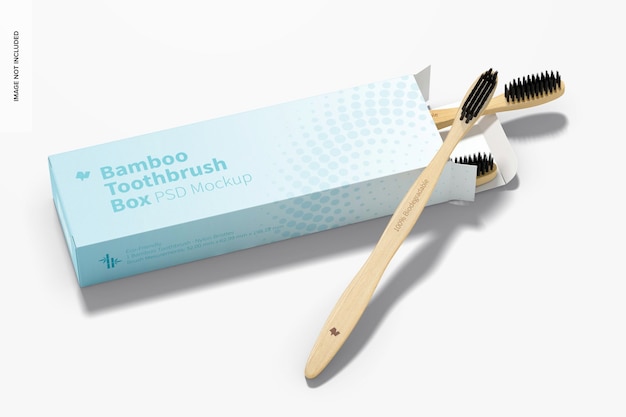 Maquette de boîtes de brosses à dents en bambou, vue en perspective