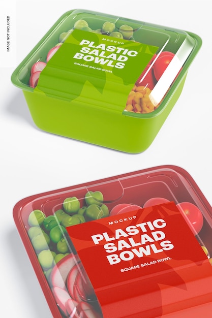 Maquette de bols à salade carrés, gros plan
