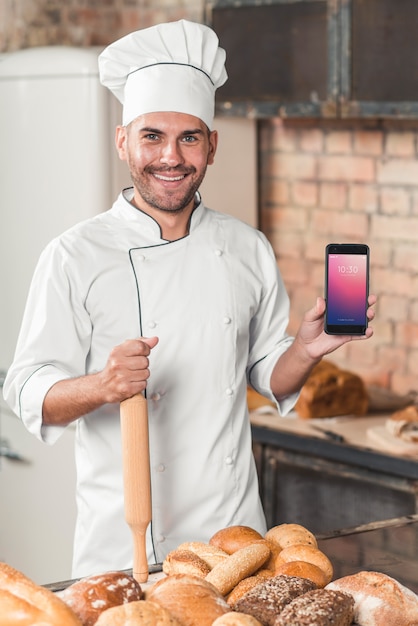 Maquette de la boulangerie avec smartphone