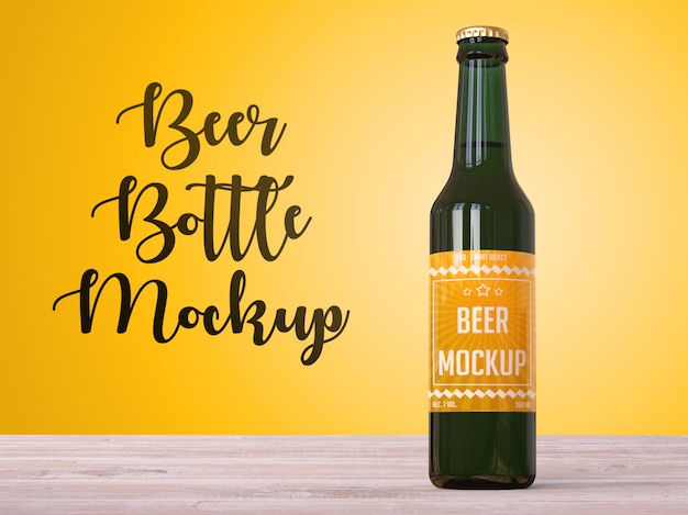 PSD maquette de bouteille de bière sur la table