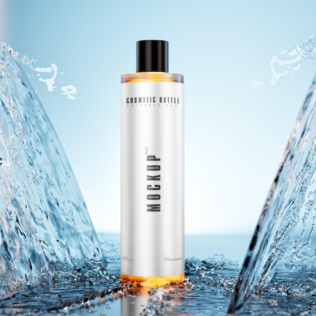PSD maquette de bouteille cosmétique réaliste pour shampooing ou produit cosmétique maquette de présentation psd sur l'eau