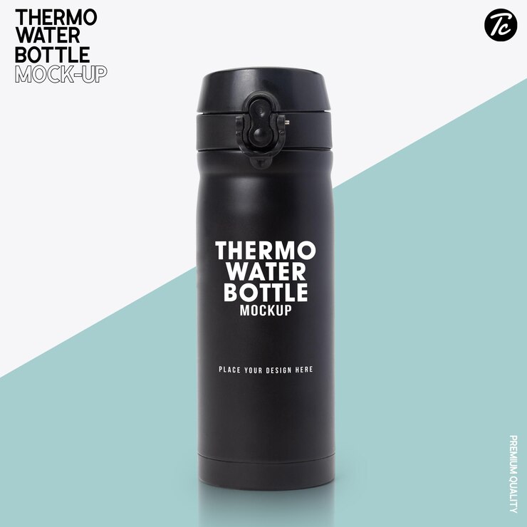 Maquette de bouteille d'eau thermo en acier noir