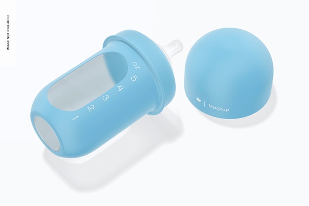 Maquette de bouteille de lait pour bébé en silicone de 8 oz, gros plan