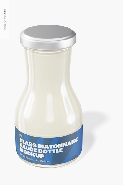 PSD maquette de bouteille de sauce mayonnaise en verre, vue de droite