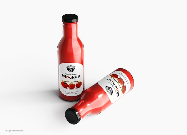 PSD maquette de bouteille de sauce avec taille d'étiquette personnalisée