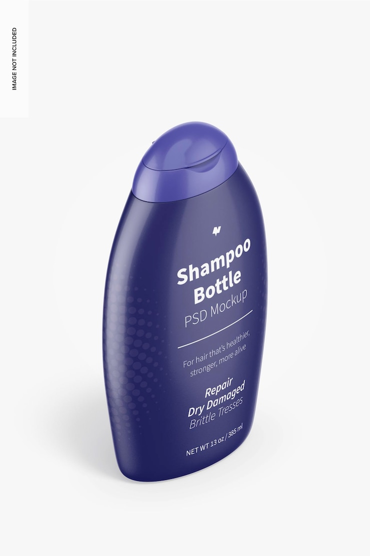 PSD maquette de bouteille de shampoing de 13 onces, vue isométrique