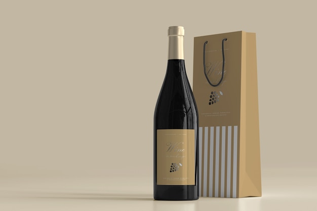 Maquette de bouteille de vin avec sac