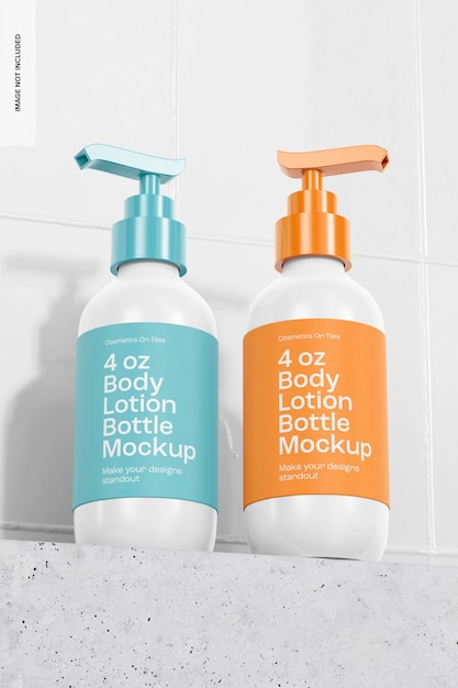 Maquette de bouteilles de lotion pour le corps de 4 oz, perspective