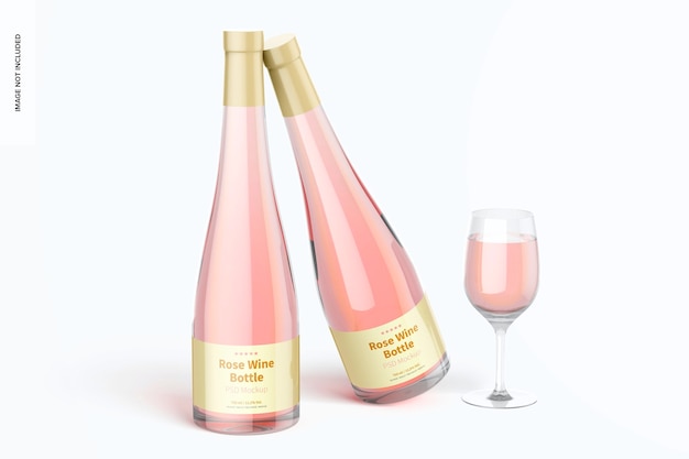 PSD maquette de bouteilles de vin rose, penchée