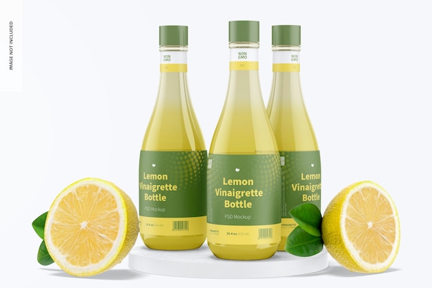 PSD maquette de bouteilles de vinaigrette au citron de 14,5 oz