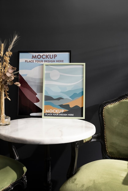 Maquette de cadre d'affiche avec décoration intérieure