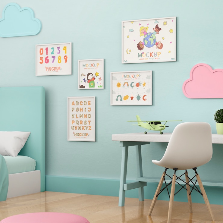 PSD maquette de cadre dans la chambre des enfants
